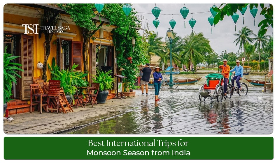 Beautiful international monsoon travel destinations for Indian travelers featuring scenic beaches, lush landscapes, tropical islands, and memorable holiday experiences during the rainy season.