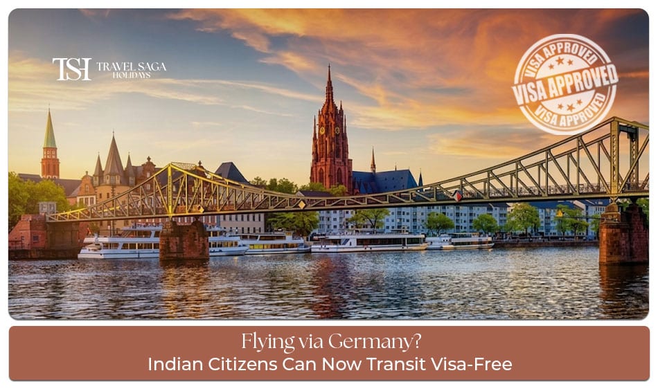 Indian traveler at a Germany airport transit terminal with passport and boarding pass, benefiting from visa-free transit through Germany.
