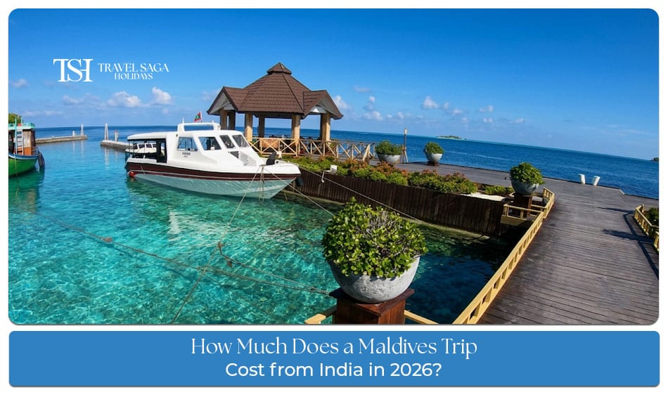 Maldives trip cost from India 2026 featuring overwater villas, turquoise lagoons, luxury resorts, and budget-friendly travel options for Indian tourists.
