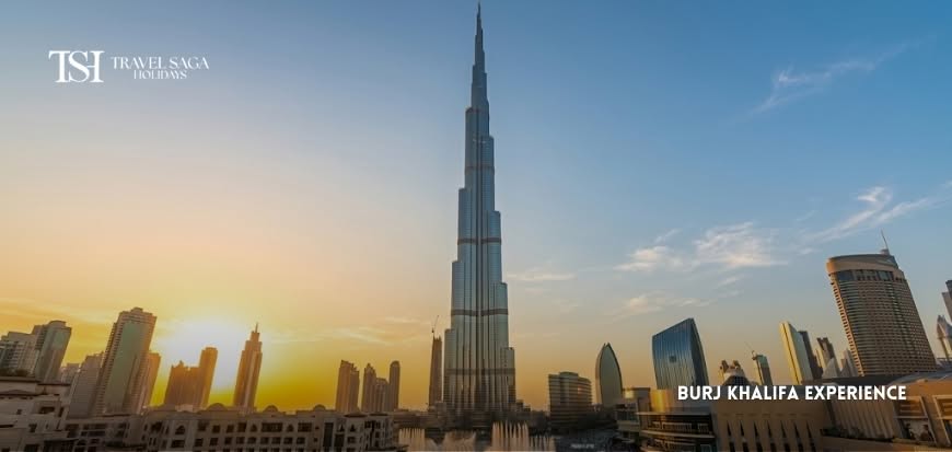 Family enjoying panoramic views from Burj Khalifa’s observation deck, overlooking Dubai’s stunning skyline from the world's tallest building.