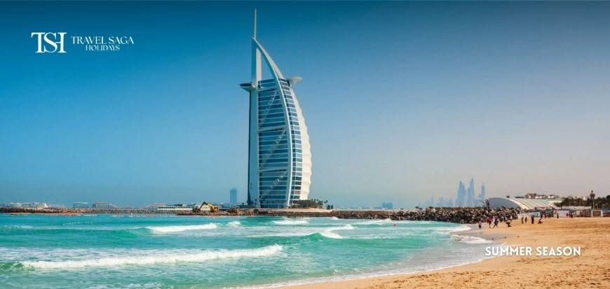 Dubai skyline during the pleasant winter season, showcasing clear skies and popular tourist attractions.