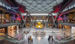 Travelers exploring shops, dining, and relaxation areas at Dubai International Airport during a layover.