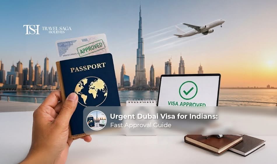 Indian traveller applying for an urgent Dubai visa with passport and documents