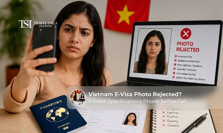 Vietnam e-visa applicant uploading a passport photo that meets official visa photo requirements.