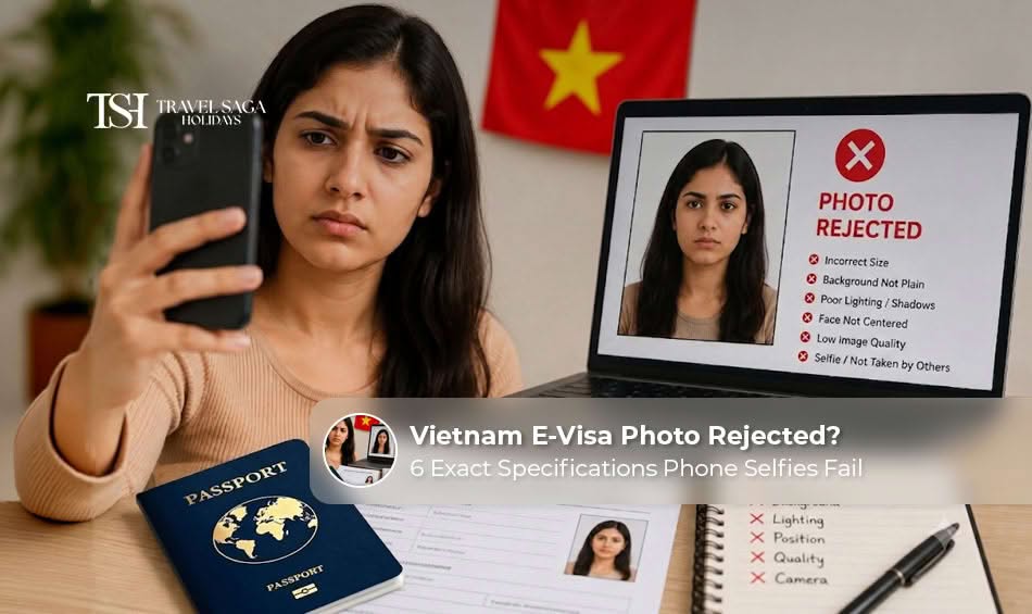 Vietnam e-visa applicant uploading a passport photo that meets official visa photo requirements.